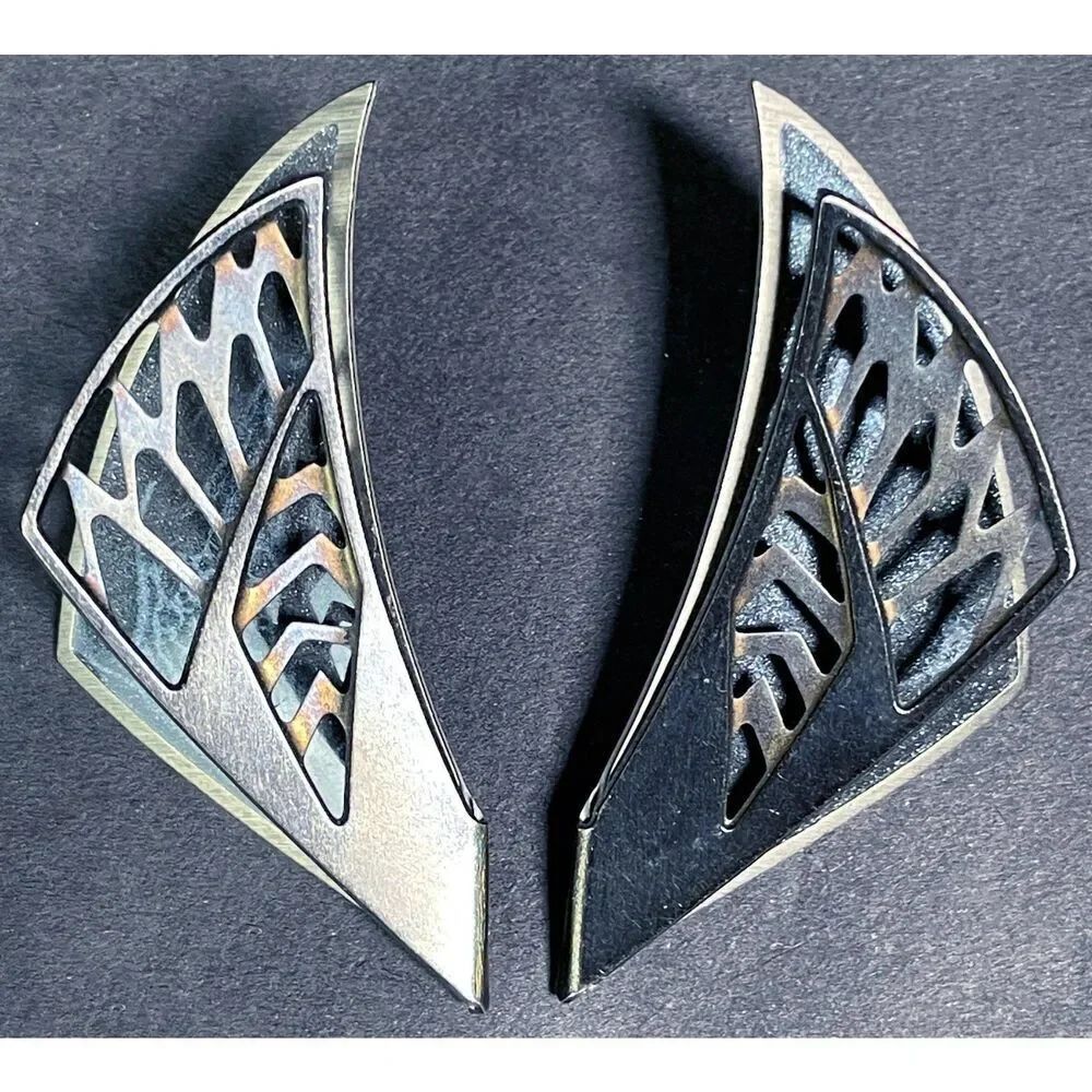 Berebi Triangular Enamel Cut Out Earrings Wings Art Deco 2.5in
